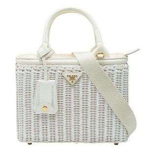 Prada Canapa Wicker 2-Way Shoulder Bag Basket
